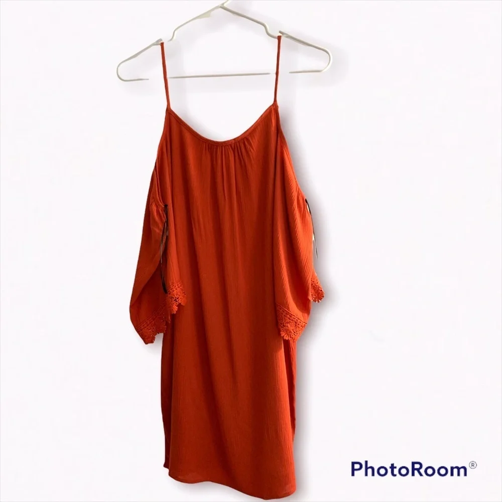 Free Bird Orange Boho style Lace dress Cold shoulder bell sleeves